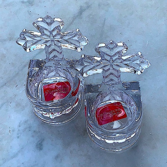 MIKASA CELEBRATIONS TEA LIGHT HOLDERS SET OF 2 REJOICE COLLECTION CRYSTAL 4 INCH - Picture 7 of 8